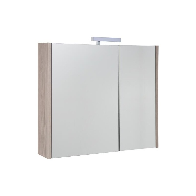 Armoire à glace Akira avec éclairage LED, 2 portes, orme Rousseau, 800x700x155mm