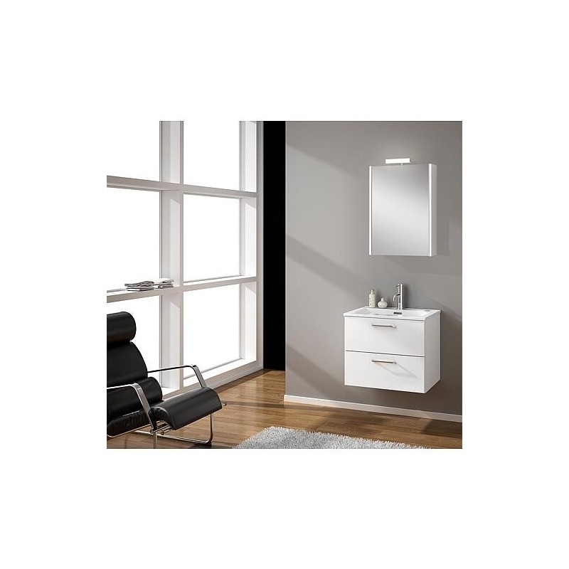 Kits de meubles de salle de bain NOA blanc brillant 2 tiroirs largeur 615x515x470 mm