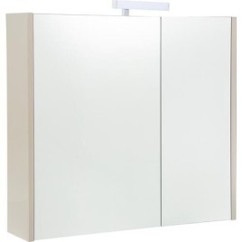 Armoire à glace Akira avec éclairage LED, 2 portes, taupe brillant, 800x700x155mm