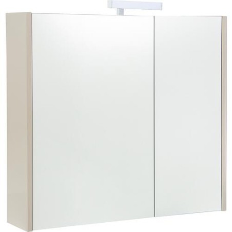 Armoire à glace Akira avec éclairage LED, 2 portes, taupe brillant, 800x700x155mm