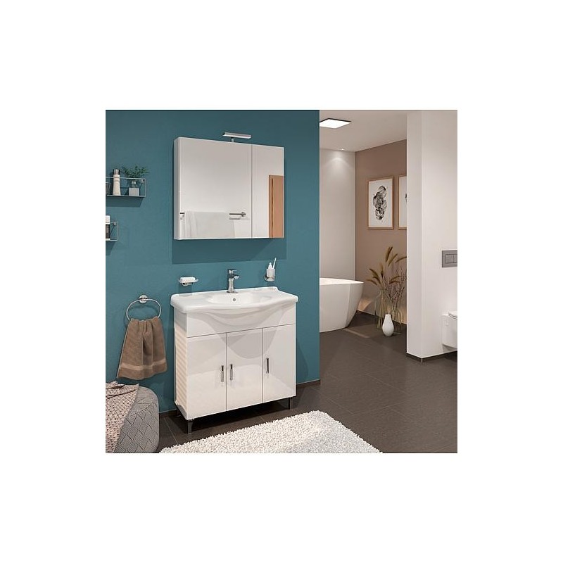 Kits de meubles de salle de bain Pisa blanc brillant 3 portes largeur 850 mm