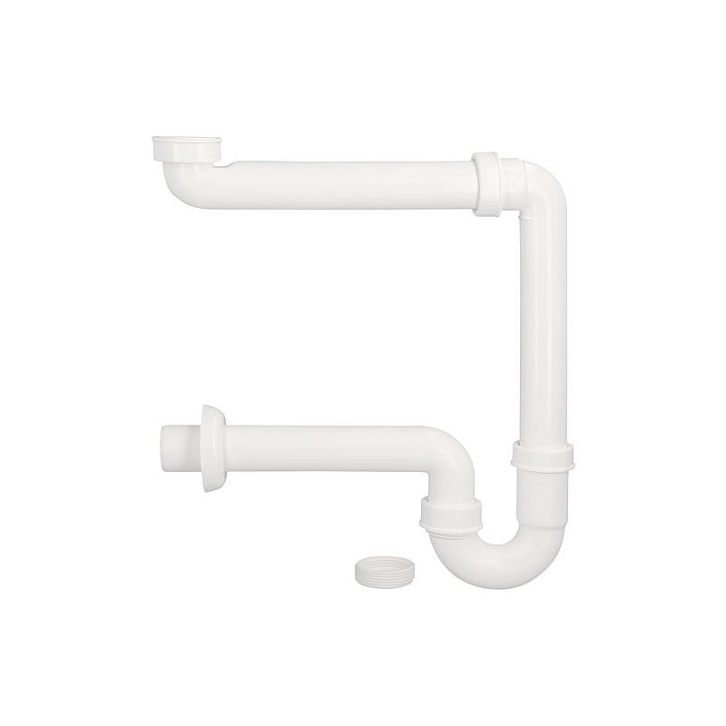 Siphon tubulaire à faible encombrement, plastique blanc DN40 (1 1/2") x 40mm, y compris réducteur à DN 32 (1 1/4")