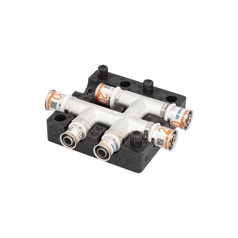 Raccord croisé S-Sertir PLUS HK Uponor avec boîte d’isolation Ø20mm-Ø20mm-Ø20mm