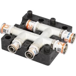 Raccord croisé S-Sertir PLUS HK Uponor avec boîte d’isolation Ø16mm-Ø16mm-Ø16mm