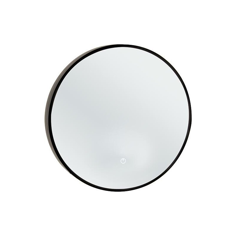 Miroir LED Aelva avec interrupteurs tactiles, avec cadre noir, Ø 500 mm