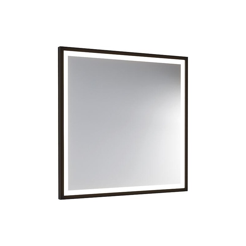 Miroir LED Ranelva avec interrupteurs tactiles, avec bandeau noir, éclairage frontal, 800x800mm