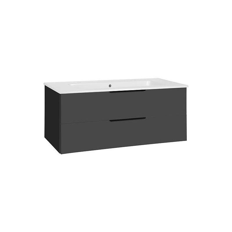 Meuble sous-vasque + vasque céramique LOSSA anthracite brillant 2 tiroirs largeur 1210 mm