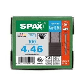 Vis à tête fraisée bombée, SPAX® acier inoxydable A2 BLAX®,Filetage partiel, T-STAR plus 4,5 x 70 mm, Cond. 100