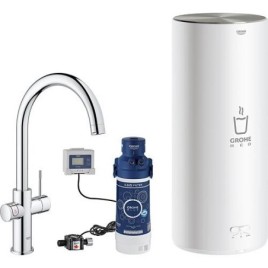 Mitigeur d’évier Grohe Red Duo, bec C chromé avec chauffe-eau L et filtre S-Size Starter Set