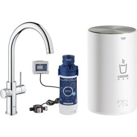 Mitigeur d’évier Grohe Red Duo, bec C chromé avec chauffe-eau M et filtre S-Size Starter Set