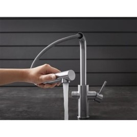 Mitigeur d’évier Grohe Blue HOME Starter Kit, amovible. Bec en L supersteel avec filtre S-Size, bouteille de CO2 et