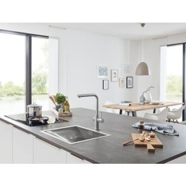 Kit de démarrage Grohe Blue Home avec bec extractible chromé et filtre S-size, Bouteille CO2 et unité réfrigérante