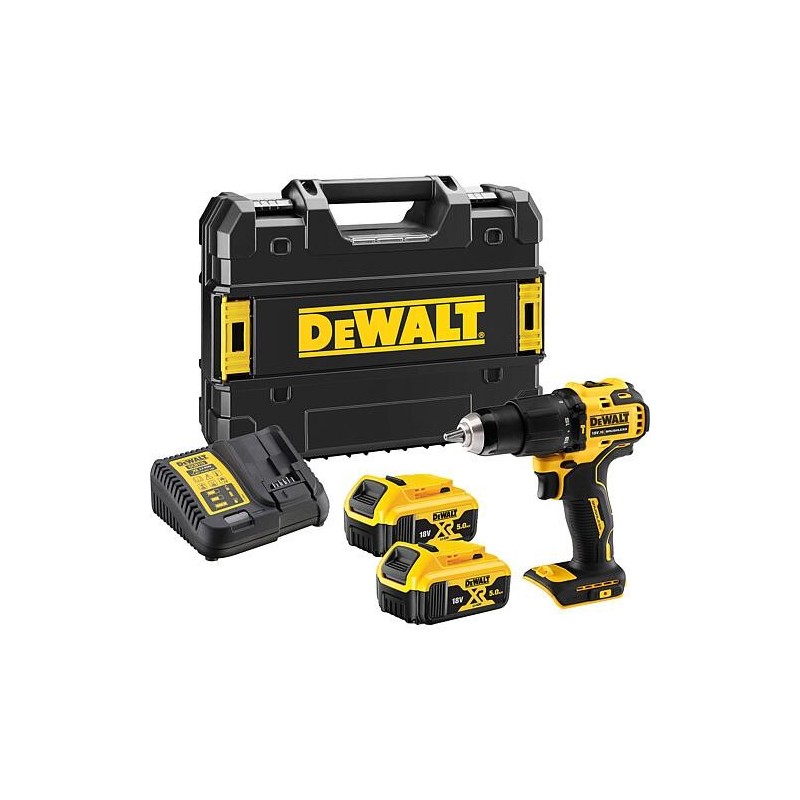 Perceuse-visseuse à percussion sans fil DeWalt DCD709P2T-QW 18 V avec 2 batteries 5,0 Ah et chargeur dans un mallette de