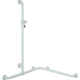 Main courante de douche Hewi série 801 avec différents accessoires. Barre de douche, 762x1250x762mm, blanc pur