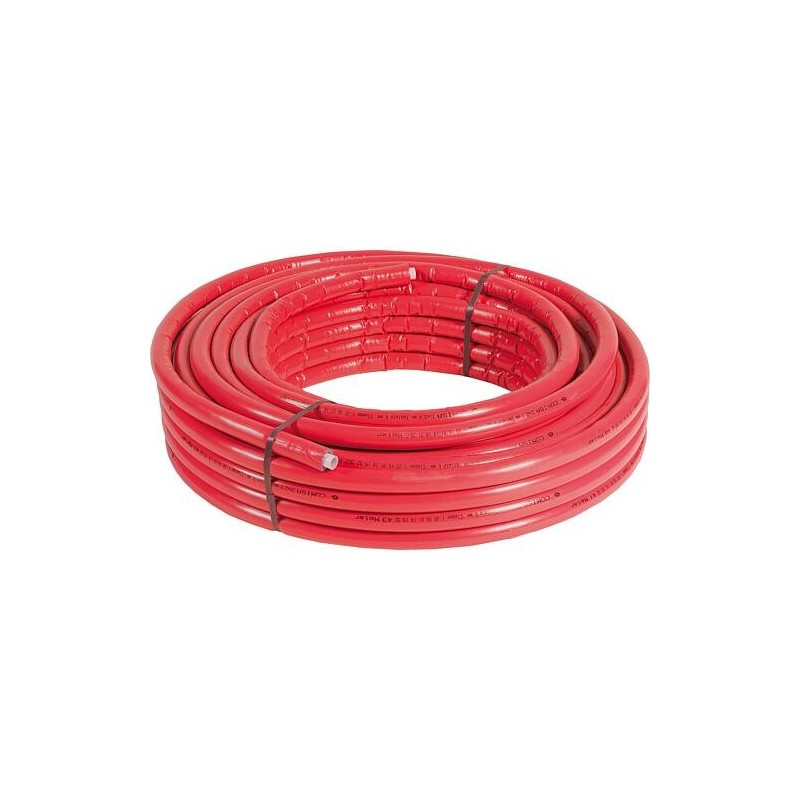 Tube multicouches métallique 20x2 mm avec isolation rouge 6mm Cond 50 m