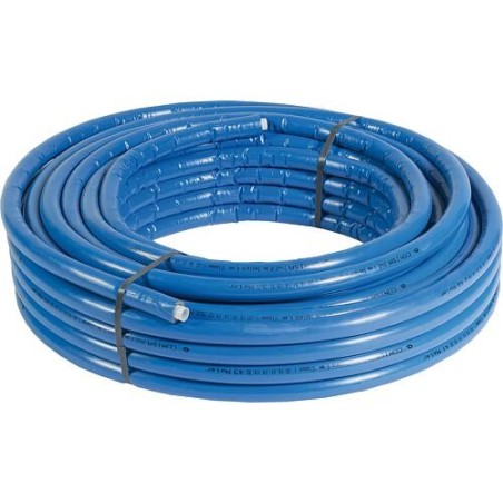 Tube multicouche métal rouleau 20x2mm avec isolation bleu 6mm, UE 50m