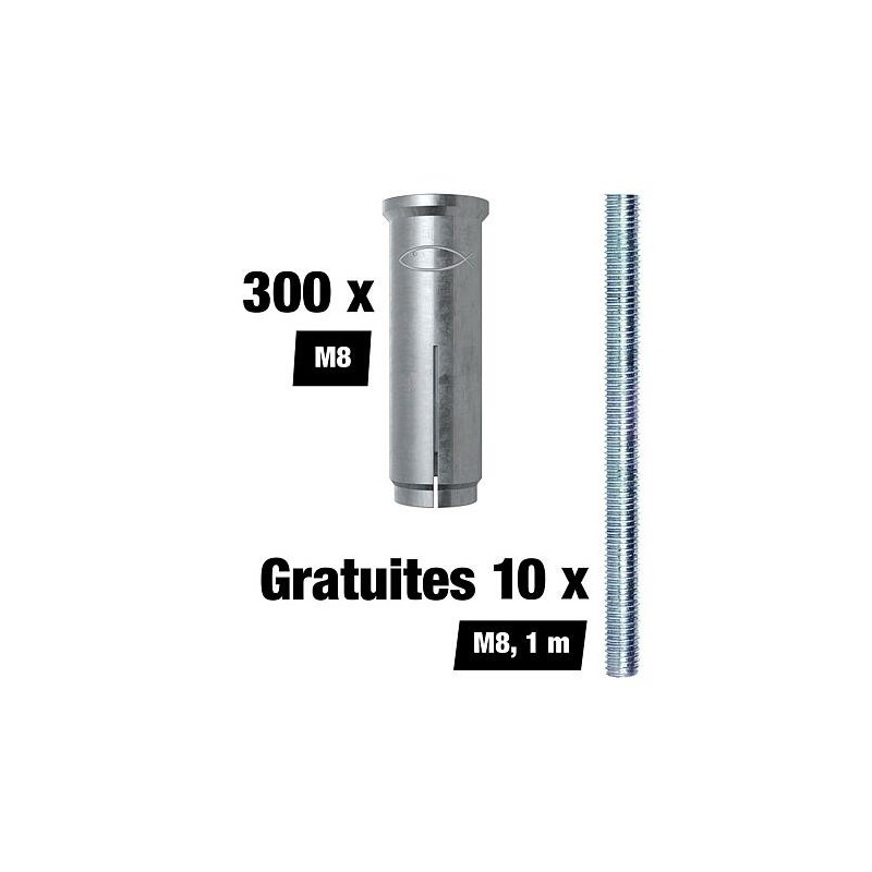 Set promotionnel Fischer Chevilles à frapper EA II - M8, 300 pièces + 10 tiges filetées M8 gratuites