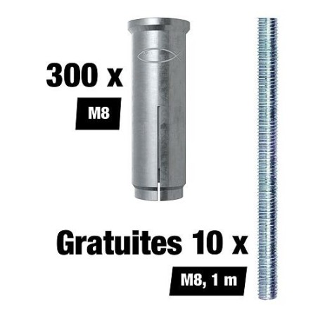 Set promotionnel Fischer Chevilles à frapper EA II - M8, 300 pièces + 10 tiges filetées M8 gratuites