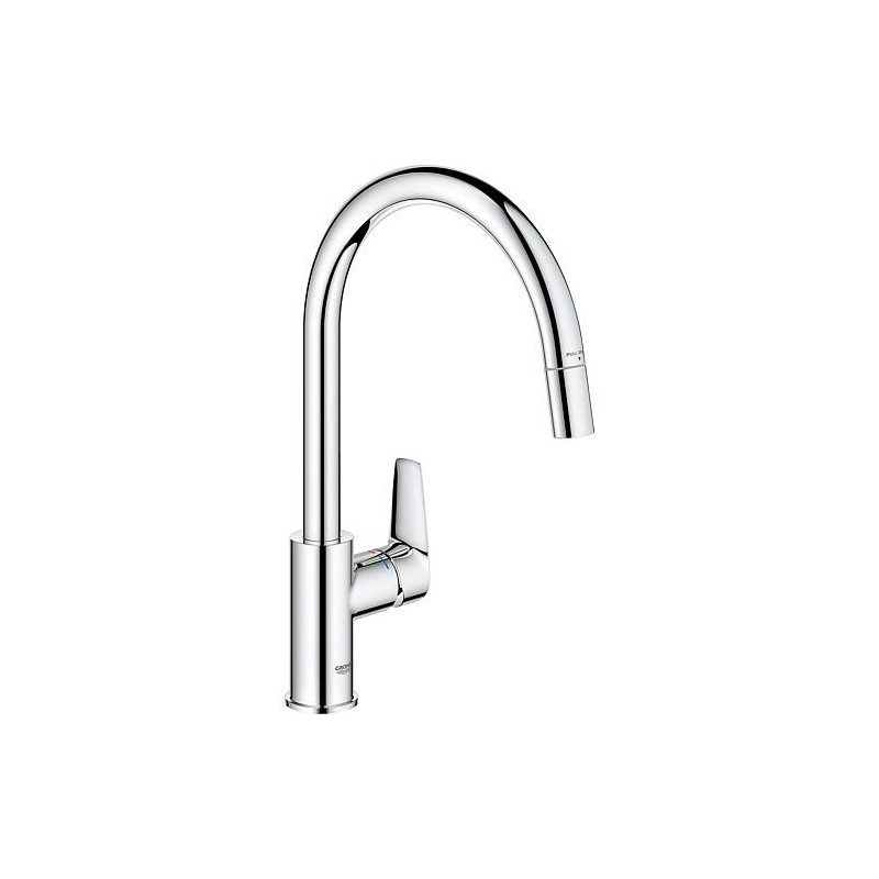 Mitigeur d’évier Grohe Bauedge avec bec extractible bec pivotant, saillie 215mm chrome