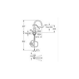 Mitigeur d’évier Grohe Bauedge avec bec extractible bec pivotant, saillie 215mm chrome