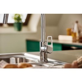 Mitigeur d’évier Grohe Bauloop avec bec extractible bec pivotant, saillie 215mm chrome