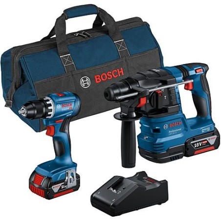 Kit sans fil Bosch 2 pcs 18V, perceuse-visseuse GSR 18V-45, marteau perforateur GBH 18V-22, 2x 4,0 Ah batteries,