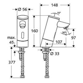 Robinetteries de lavabos Schell Puris E HD-K sans mélangeur Capteur IR Fonctionnement de la batterie