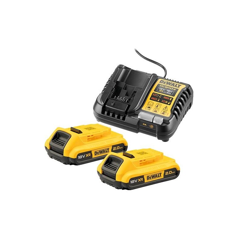 Kit de démarrage sans fil DeWalt DCB1104D2-QW 18V avec 2x 2,0 Ah batteries XR et chargeur rapide