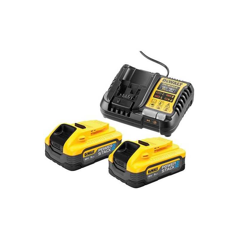 Jeu de batteries de démarrage DeWalt DCB1104H2-QW 18V avec 2 Batteries 5,0 Ah Powerstack et chargeur rapide