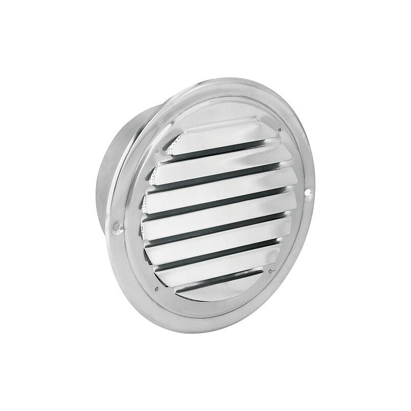 Grille d’aération ronde en inox V2A, raccords Ø150mm, avec lamelles fixes et grille moustiquaire