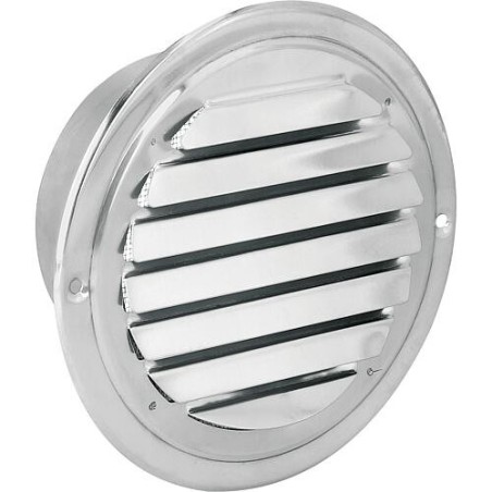 Grille d’aération ronde en inox V2A, raccords Ø150mm, avec lamelles fixes et grille moustiquaire