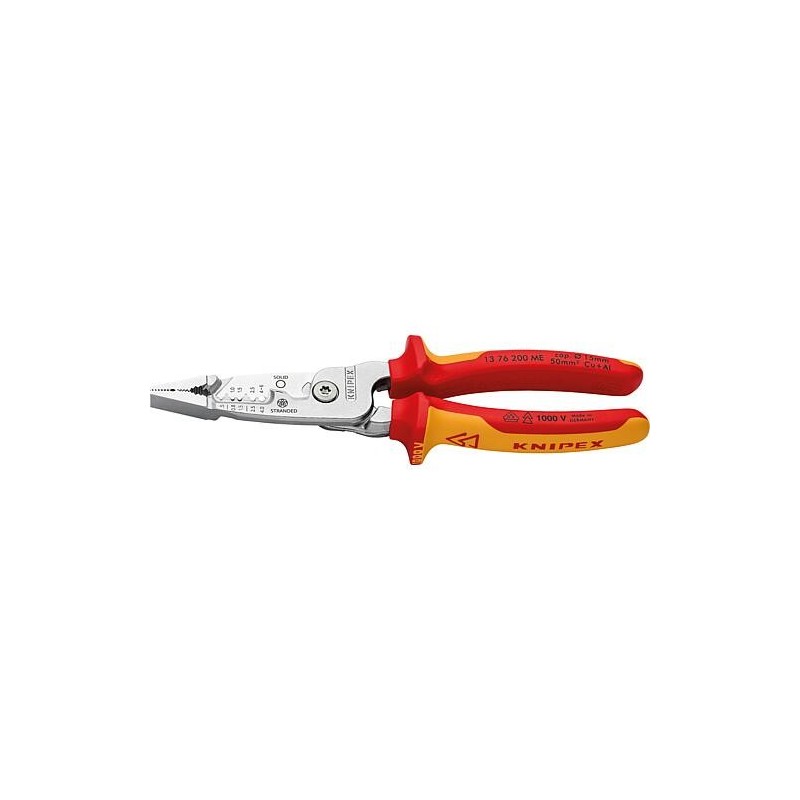 Pince d’électricien multifonctions KNIPEX VDE isolée, longueurs : 200 mm, chromée, poignées multi-composants