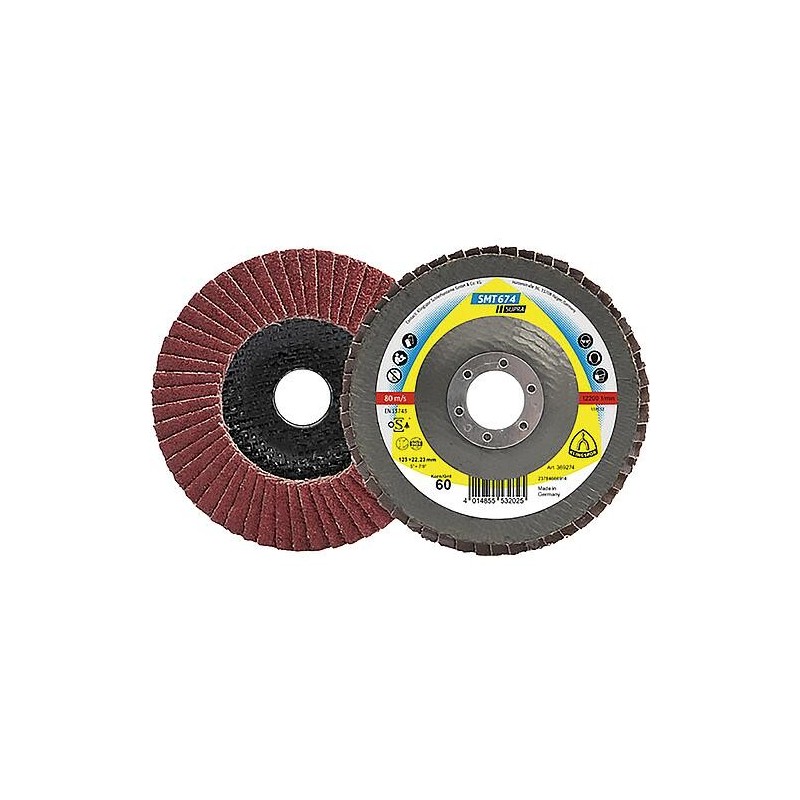 Disque de découpe à lamelles KLINGSPOR SMT 674 SUPRA CEVOLUTION 125 x 22,23 mm, grain 60 droit