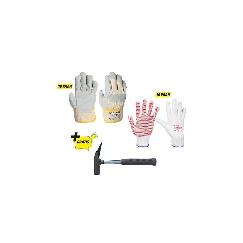 Paquet de gants de travail pour la construction T.M avec marteau de lattage gratuit