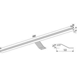 Luminaire de meuble 600, LED 6,52W, 68LED aluminium, 1m de câble d’alimentation