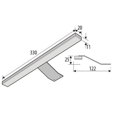 Luminaire de meuble 330, LED 2,44W, 20LED aluminium, 1m de câble d’alimentation