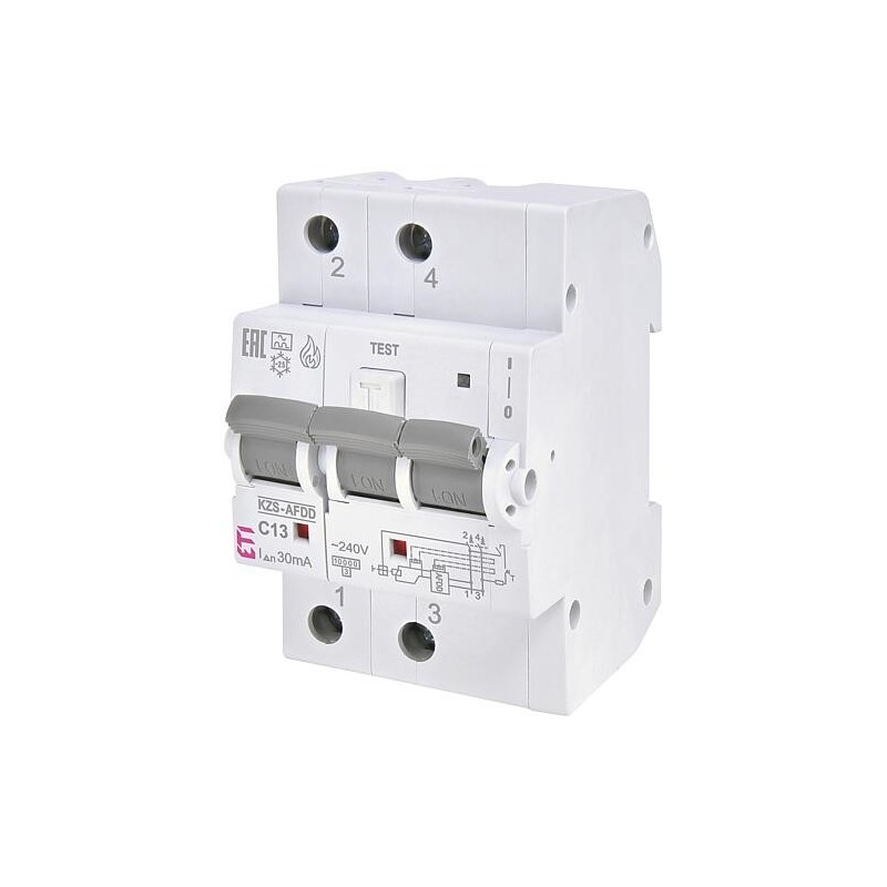 ETI Interrupteur de protection incendie KZS-AFDD 3M2p, 2 pôles, type A, C13 / 0,03A, instantané, REG