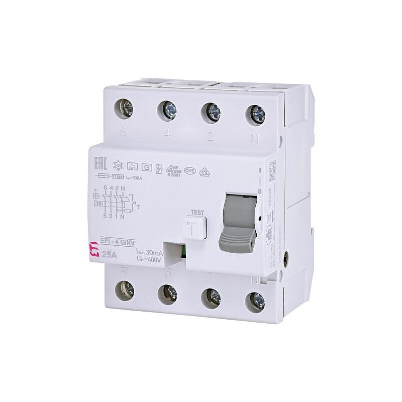 Disjoncteur différentiel EFI-4 G/KV, 4 pôles, 25A, 0,03A, type A, à action retardée