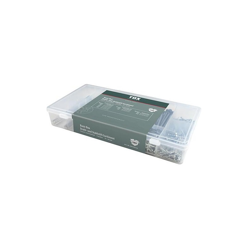 TOX Basic Box Assortiment de fils et de pointes en acier 580 pièces