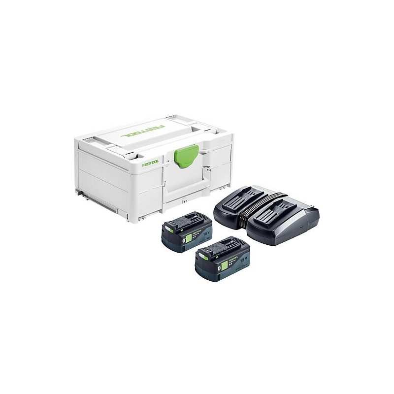 Kit batteries Festool SYS 18V 2x5,0/TCL 6 DUO, avec 2x 5 Ah batteries et double chargeur avec mallette de transport