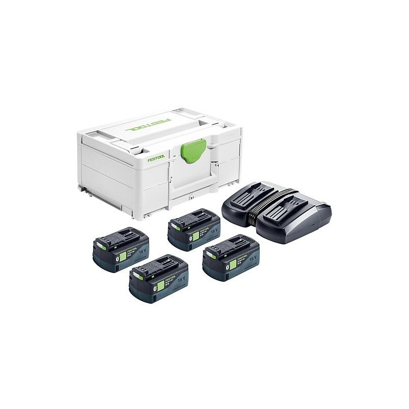 Kit sans fil Festool SYS 18V 4x5,0/TCL 6 DUO, avec 4x 5 Ah batteries et chargeur avec mallette de transport