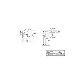 Lave-mains V&B Venticello 500x420mm, 1 trou de robinet avec trop-plein, blanc