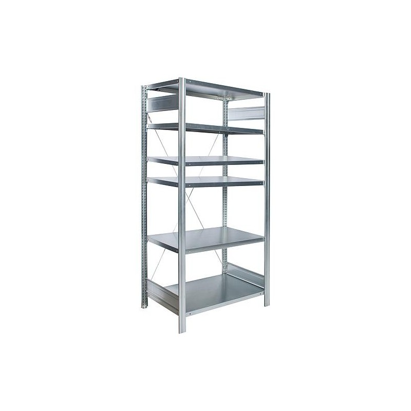 Etagère BERT emboîtable, 6 tablettes acier, charge par tablette 2000Kg, 2500x875x400 mm