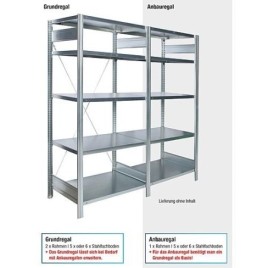 Etagère BERT emboîtable, 6 tablettes acier, charge par tablette 2000Kg, 2500x875x400 mm