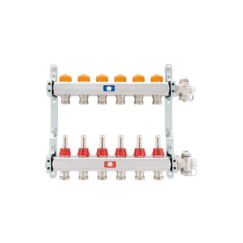 Collecteur de circuit de chauffage itap 918 CB Eclipse, DN25 (1") en acier inoxydable, 2 circuits de chauffage, avec débitmètre