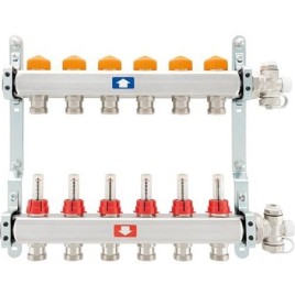 Collecteur de circuit de chauffage itap 918 CB Eclipse, DN25 (1") en acier inoxydable, 7 circuits de chauffage, avec débitmètre