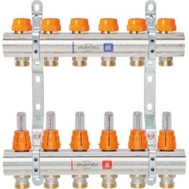 Collecteur de circuit de chauffage evenes M 6,11 Dynamic, DN25 (1") laiton, 11 circuits de chauffage avec débitmètre