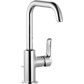 Mitigeur de lavabo KLUDI PURE & SOLID avec commande latérale pivotante avec garniture d’écoulement à tirette chromée