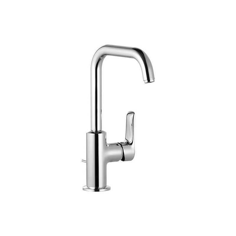 Mitigeur de lavabo KLUDI PURE & SOLID avec commande latérale pivotante avec garniture d’écoulement à tirette chromée