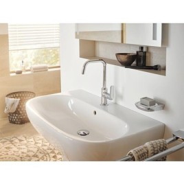 Mitigeur de lavabo KLUDI PURE & SOLID avec commande latérale pivotante avec garniture d’écoulement à tirette chromée